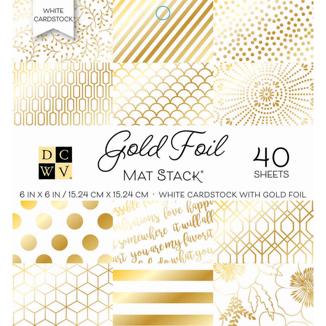 DCWV® 6" x 6" White with Gold Foil Single-Sided Cardstock Stack, 40 Sheets